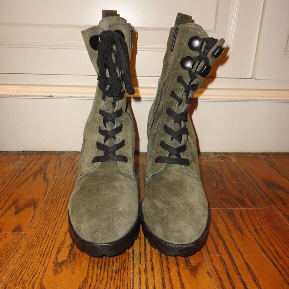 FRYE Women's Green Suede Chunky Heel Zipper Boots Size 10M